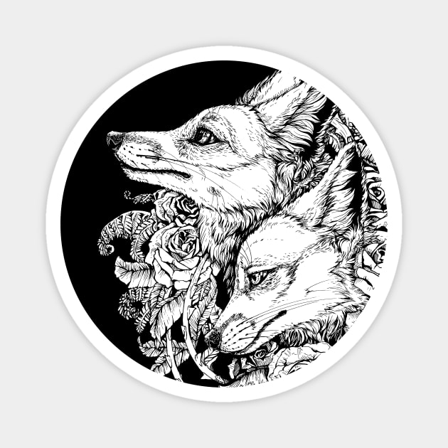 Fox Bloom - Black and White Sticker Magnet by Plaguedog